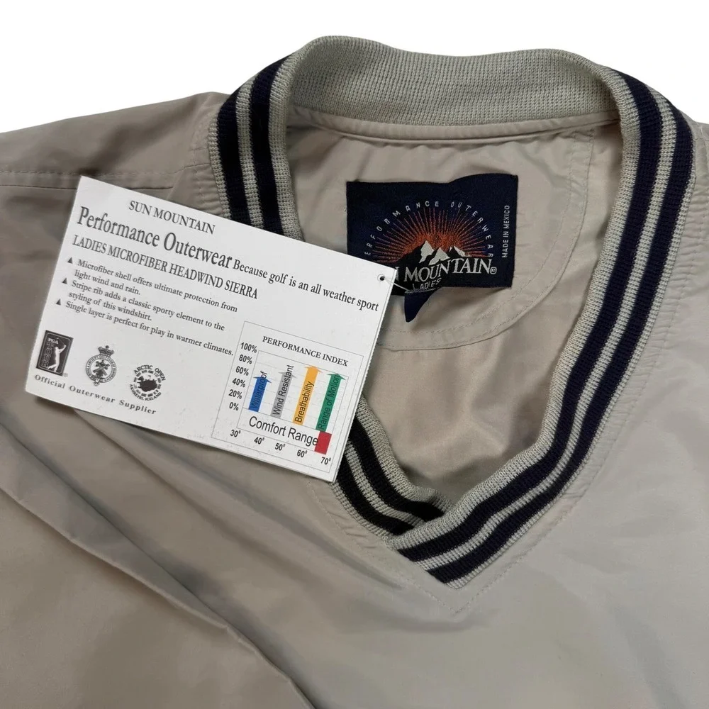 Sun Mountain Ladies Headwind Sierra Golf Windshirt Tan V-Neck Pullover NWT L New